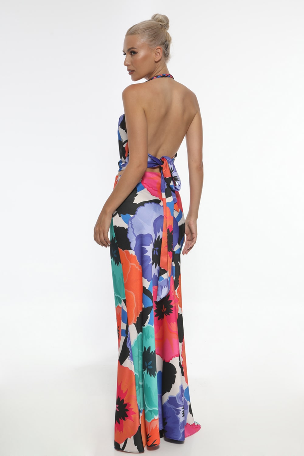 Σετ σατέν crop top floral - φούστα σατέν φλοράλ