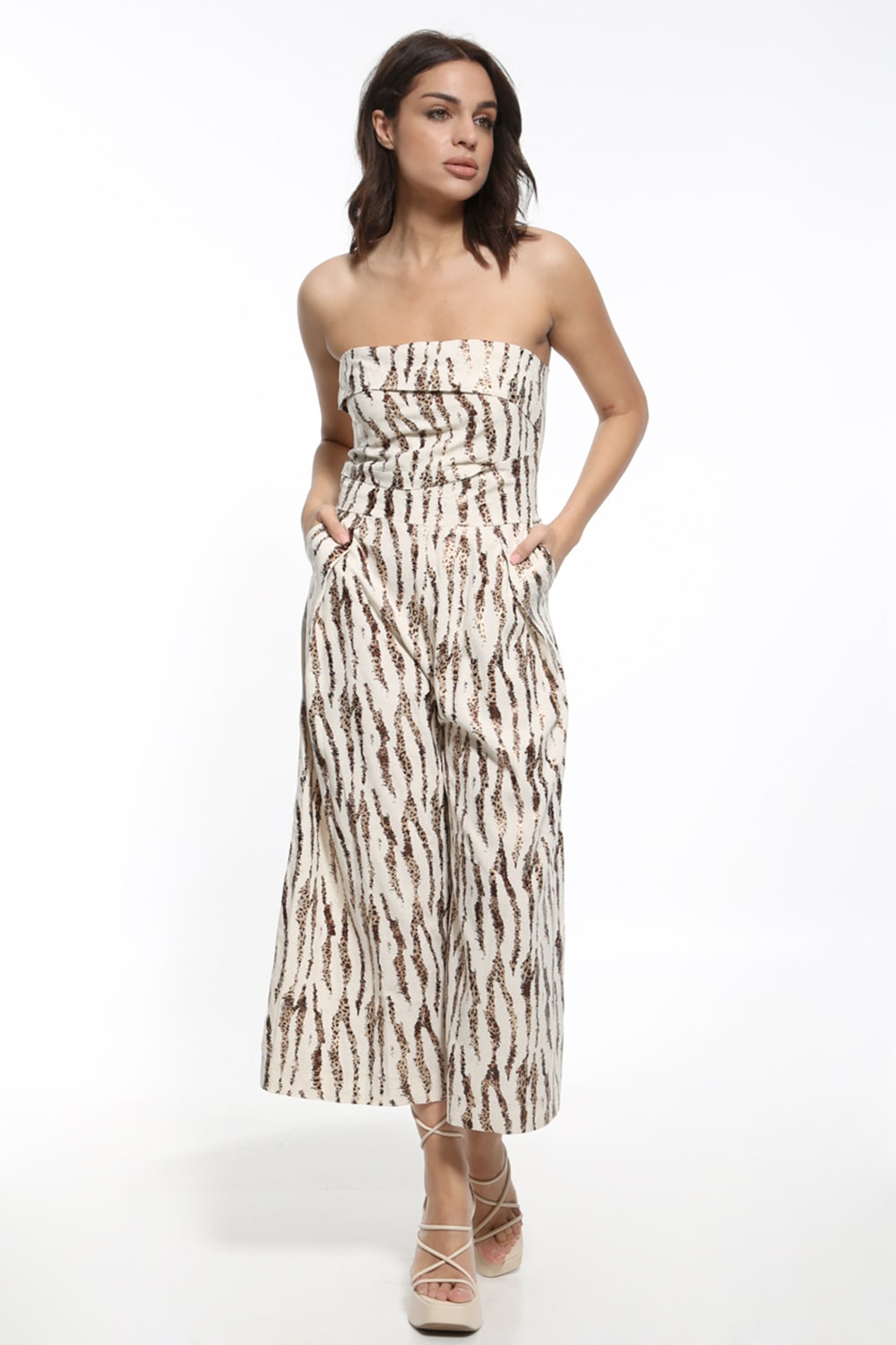 Ολόσωμη φόρμα στράπλες κάπρι, animal print