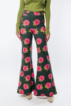 Τυπωμένο παντελόνι καμπάνα , πράσινο