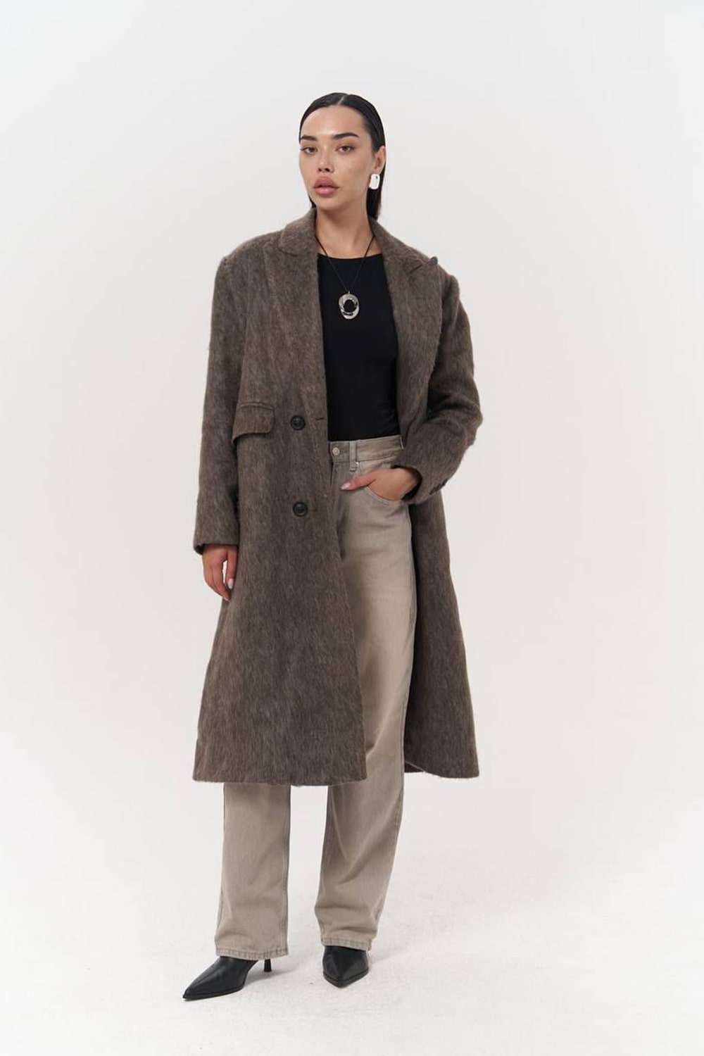 Oversized παλτό με επένδυση, καφέ