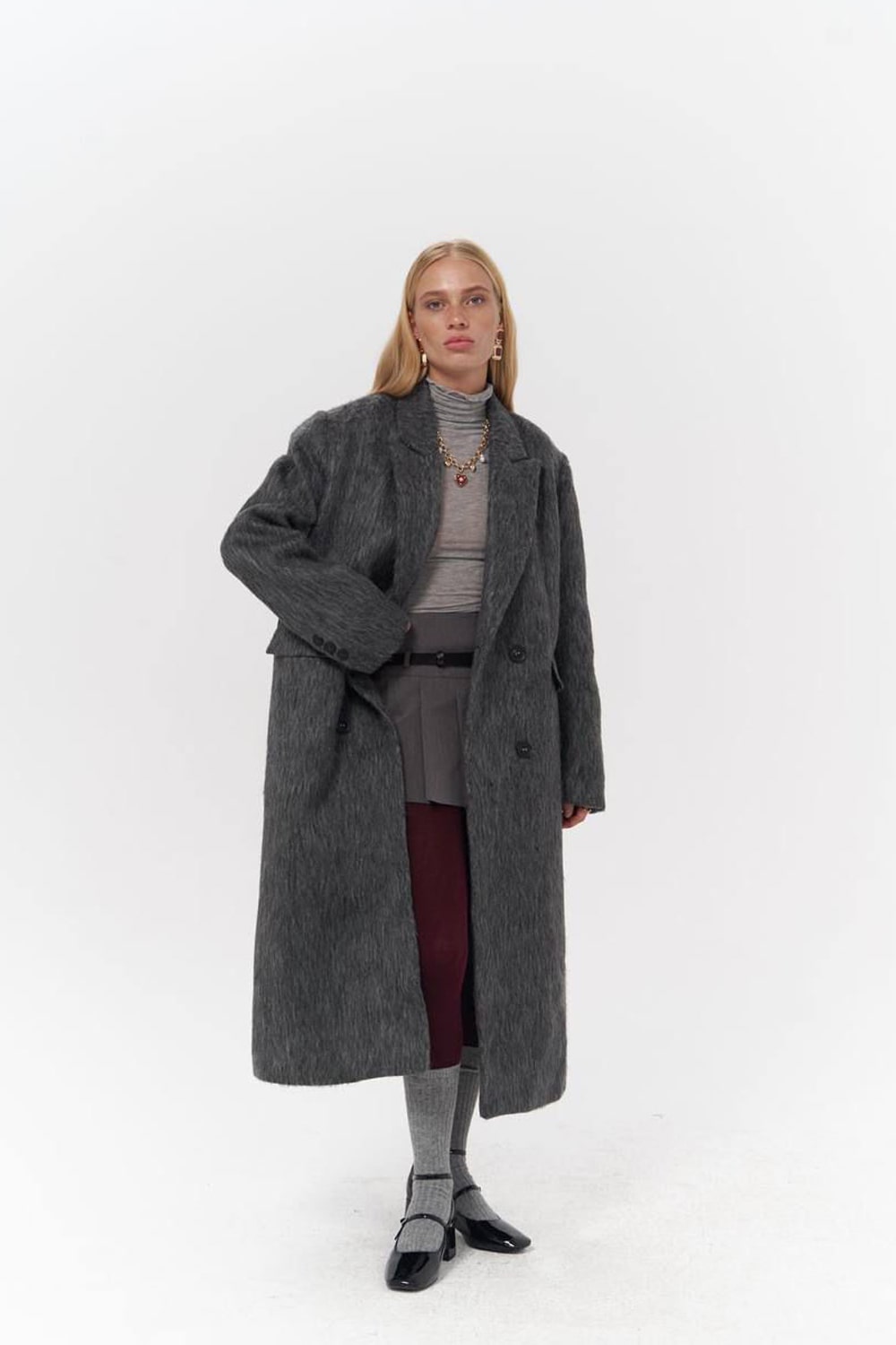Oversized παλτό με επένδυση, γκρι